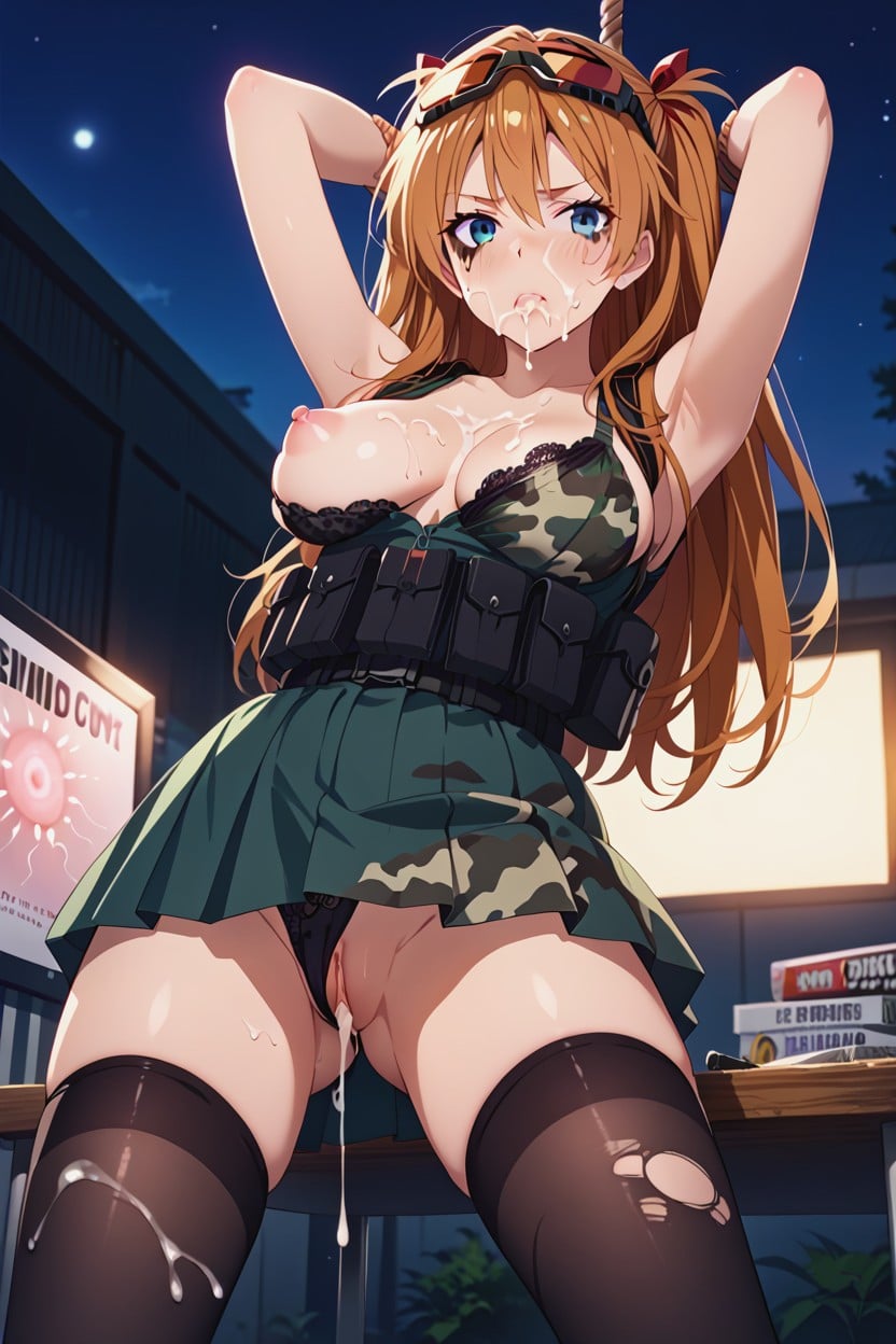 Camouflage Bra, One Breast Exposed, Night Hentai AI Porn
