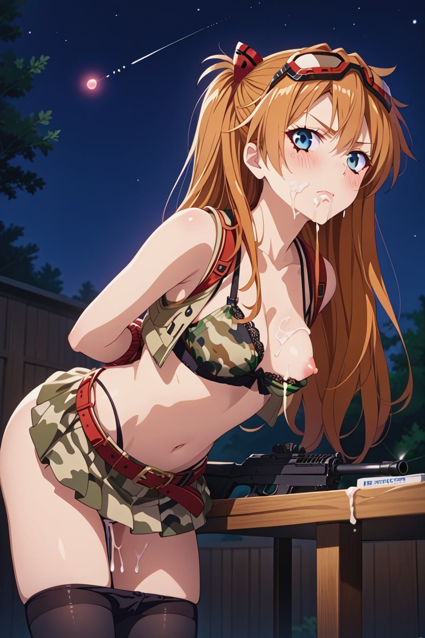 Side View, Camouflage Bra, Legs Spread Tied Up Hentai AI Porn