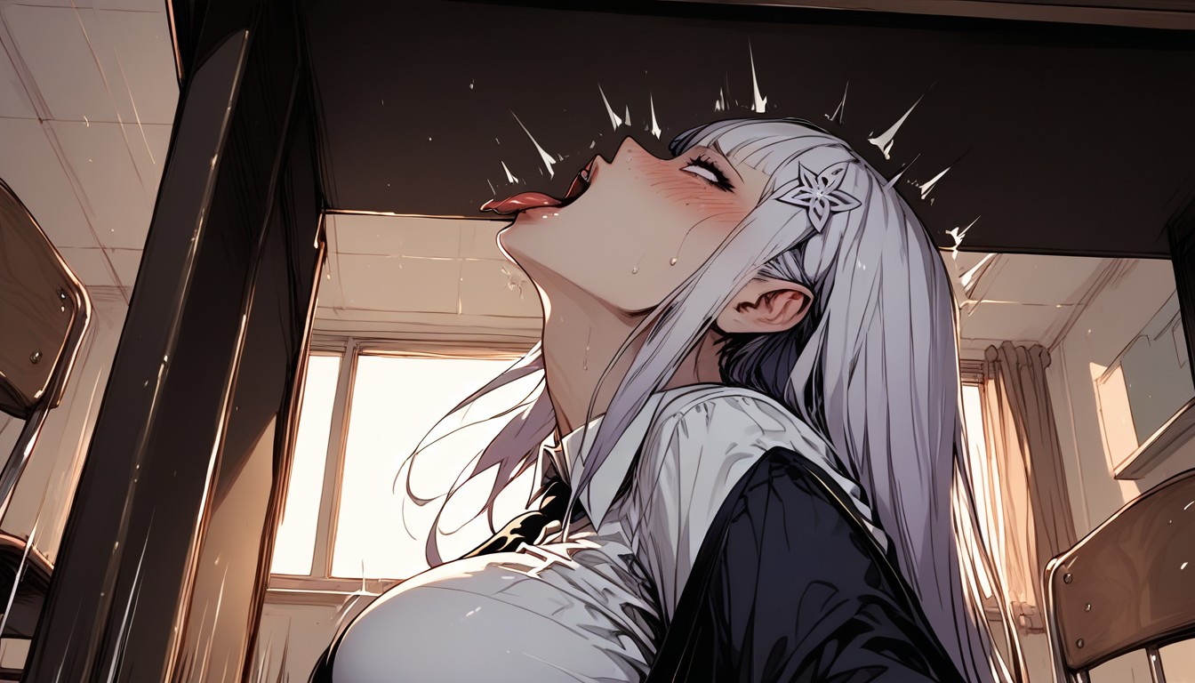 Side View, Masturbating Under Desk, Chairs Hentai AI Porn