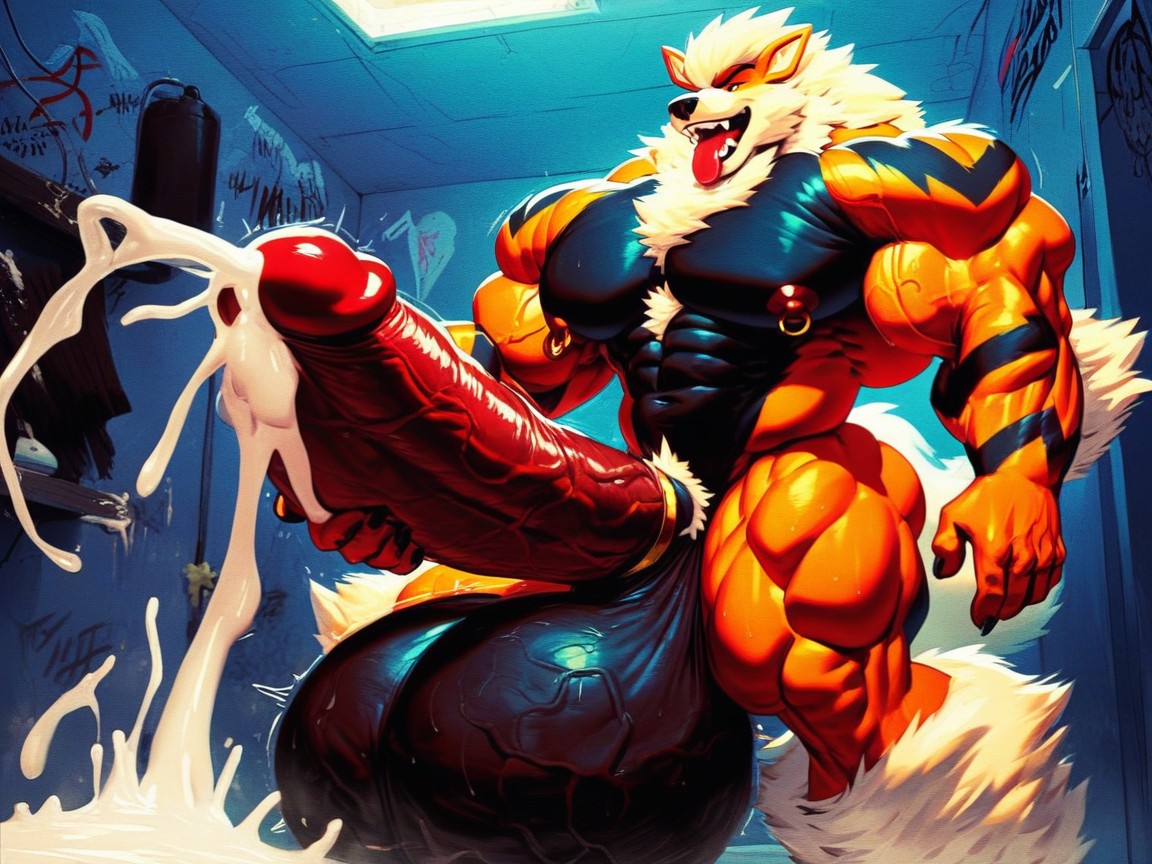 Graffiti, Two Pokemon Male Anthros, Huge Penis AI Porn