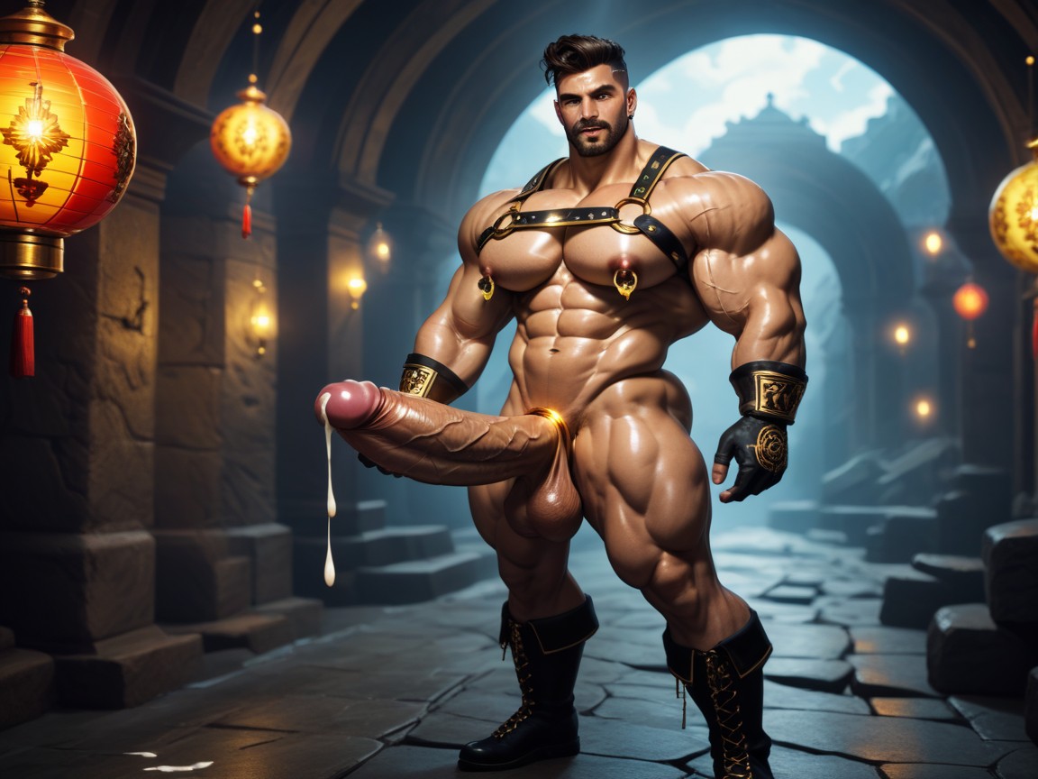 Oversized Muscles, White Pale Oiled Skin, Cum AI Gay Porn