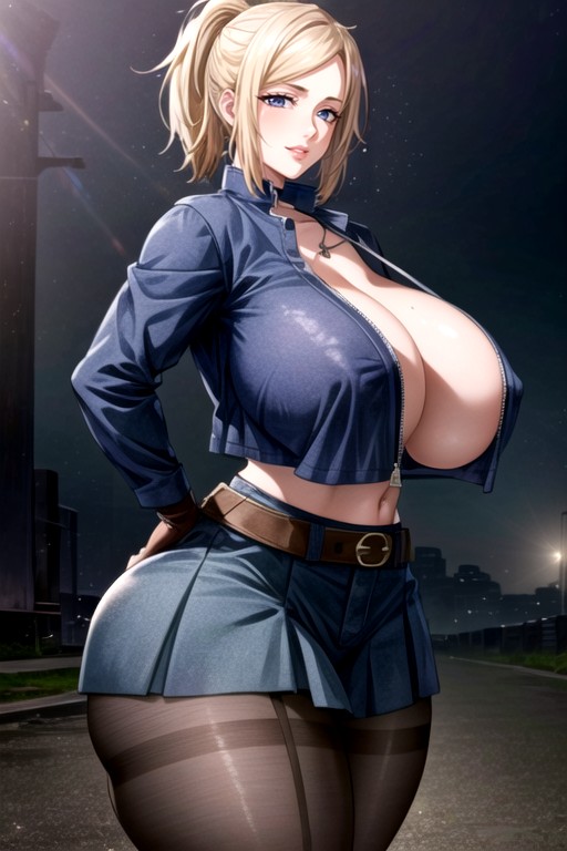 Big Breasts, Heart Choker Detail At The Neck Bold Cleavage, Luxuryriders Leather Gloves On Both Handsbig Hentai AI Porn