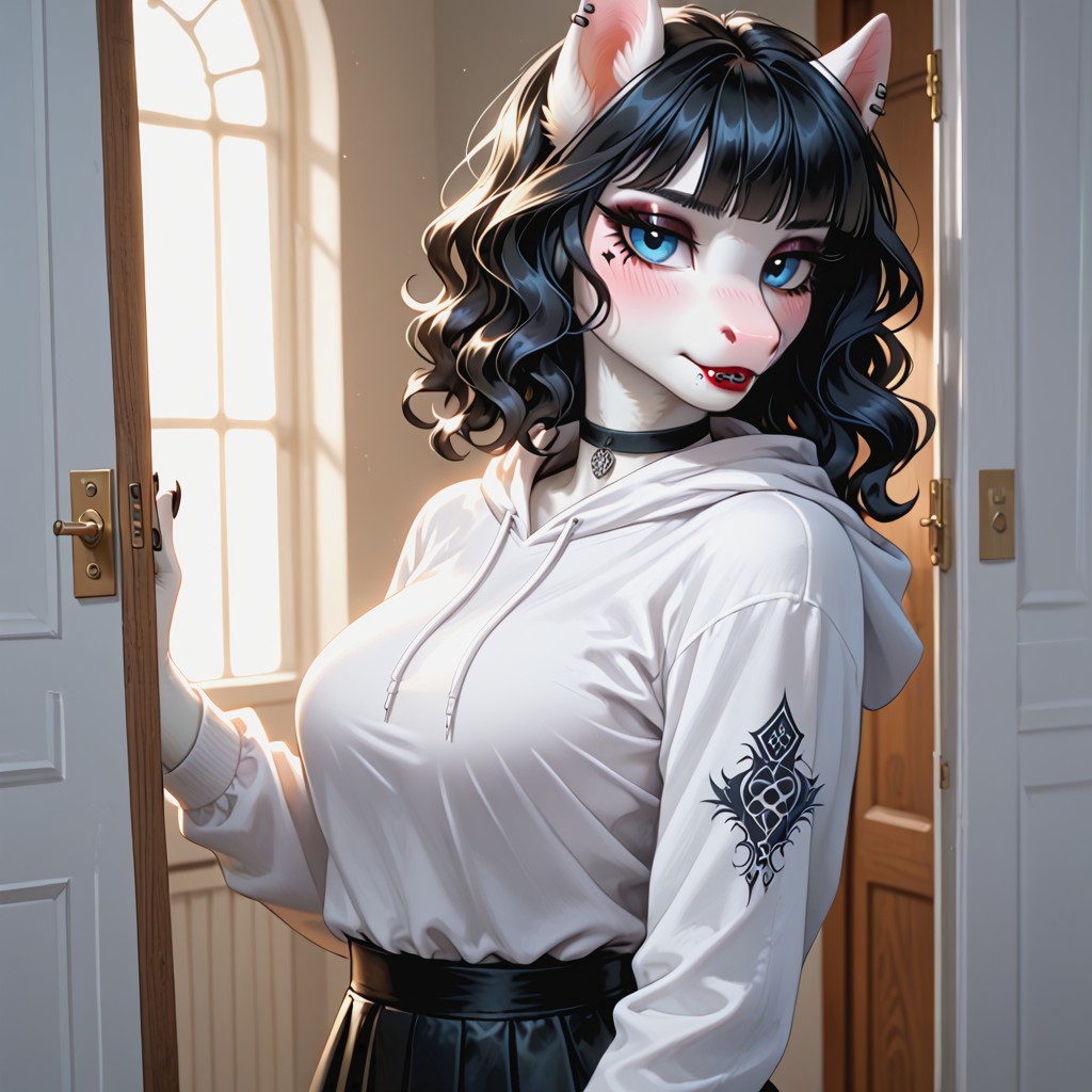 Leaning Against Bedroom Doorway, Model, Lip Piercing AI獸人黃片