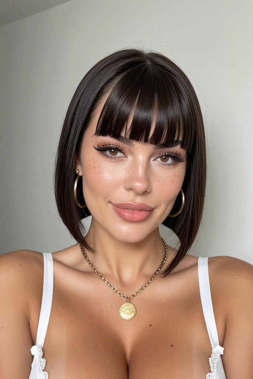 Award Winning Fashion Portrait, Hair Fringe, Bimbo Style Makeup With Heavy Blush AI Porn