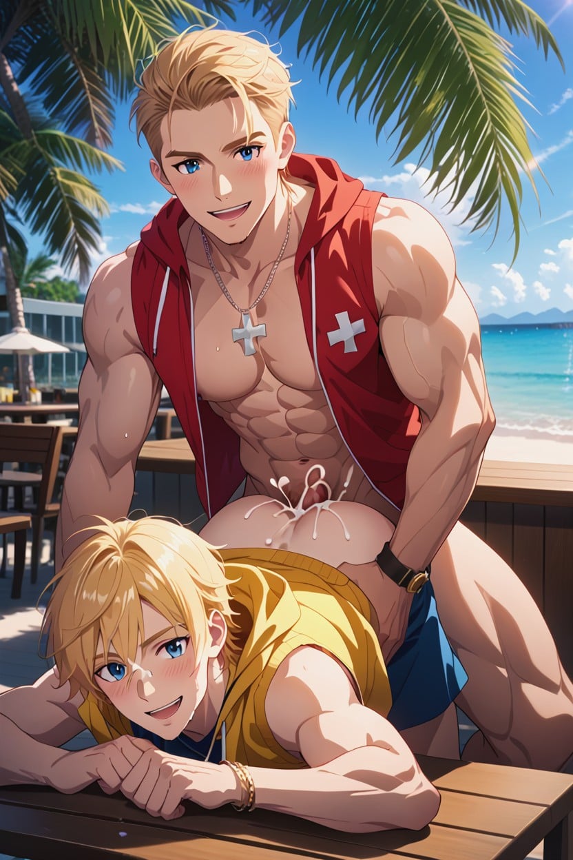 Tease, Blue Eyes, Cum On Abs AI Gay Porn