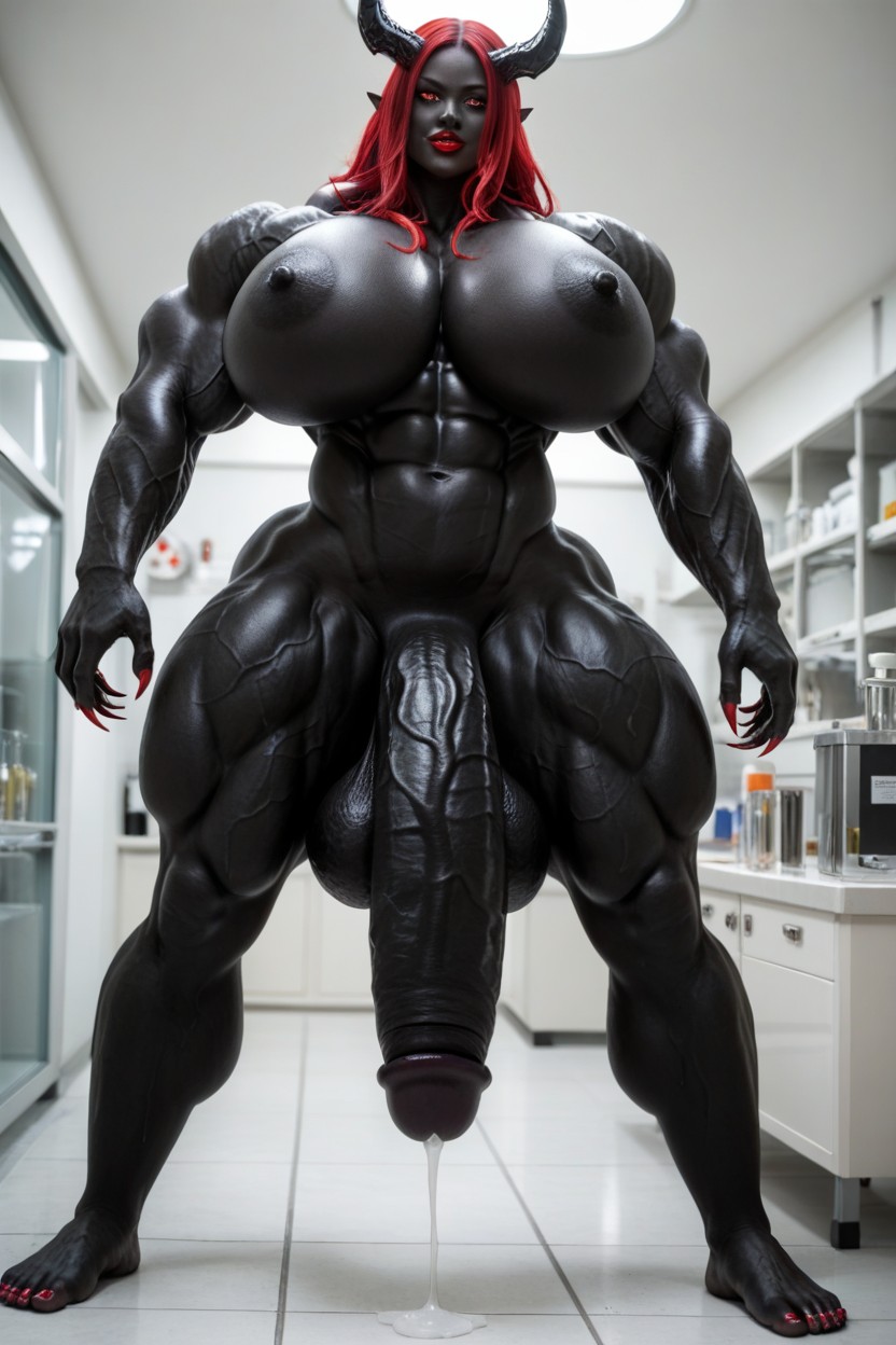 Hyper Black Balls, Gigantic Shoulders, Hourglass Figure Shemale AI Porn