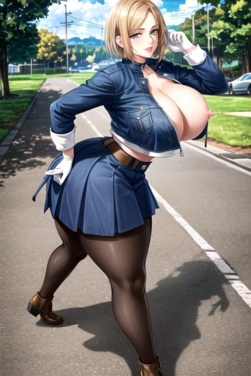Sexy Lipsthin Eyebrows, Heart Choker Detail At The Neck Bold Cleavage, Big Breasts Hentai AI Porn