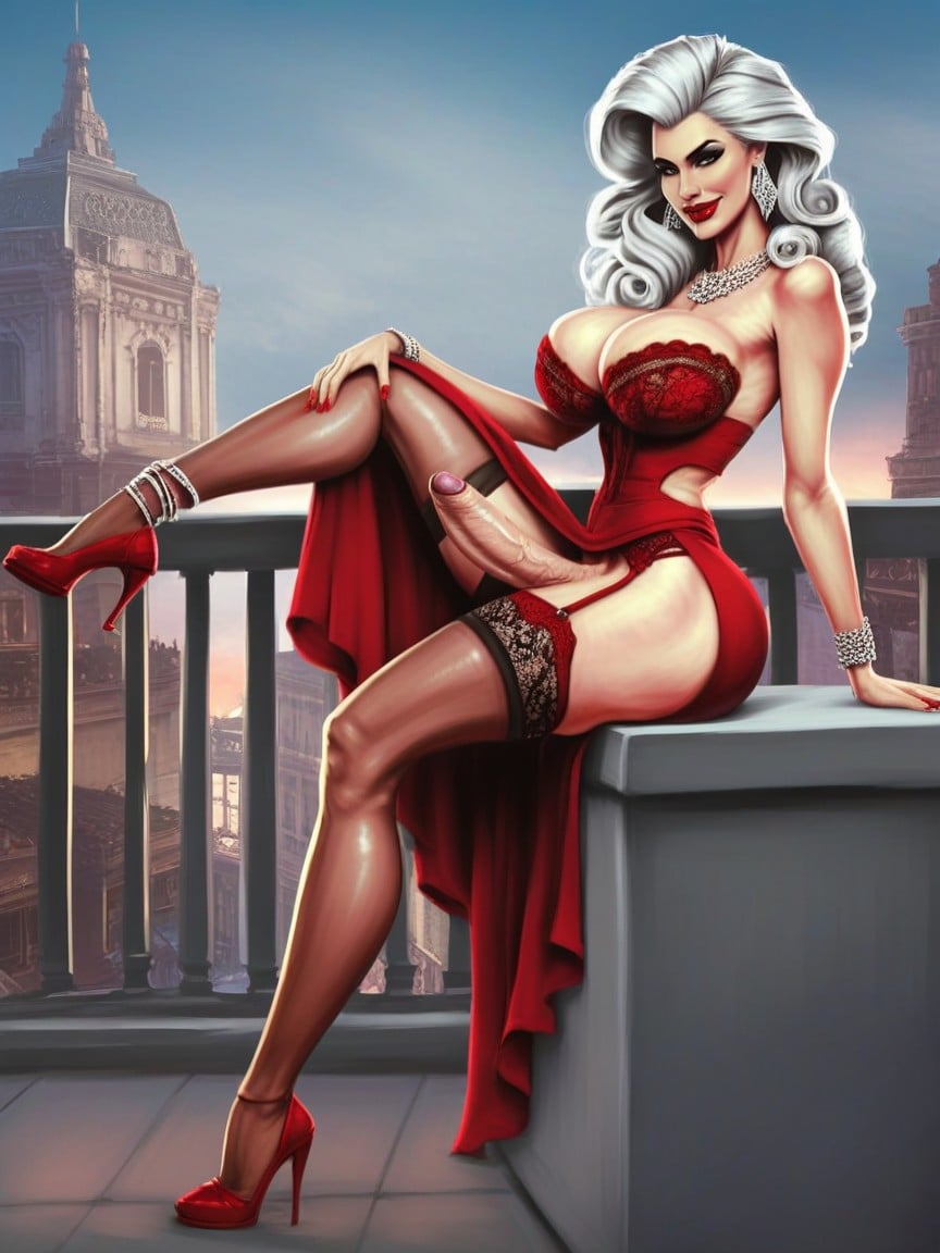 Oversized Round Breasts, Hyper Realism, Extreme Wasp Waist Shemale AI Porn