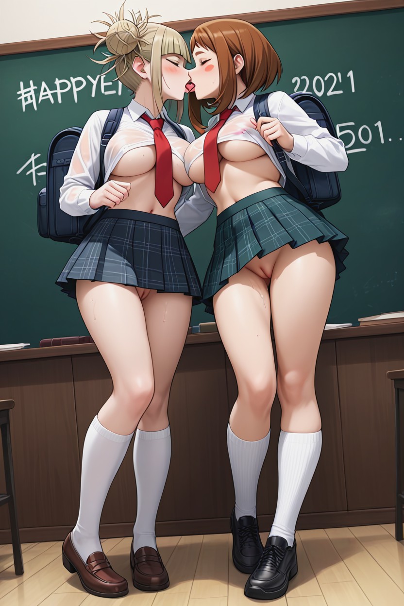 Exposed Navel, Extremely Sucked In Stomach, Two Women AI Porn