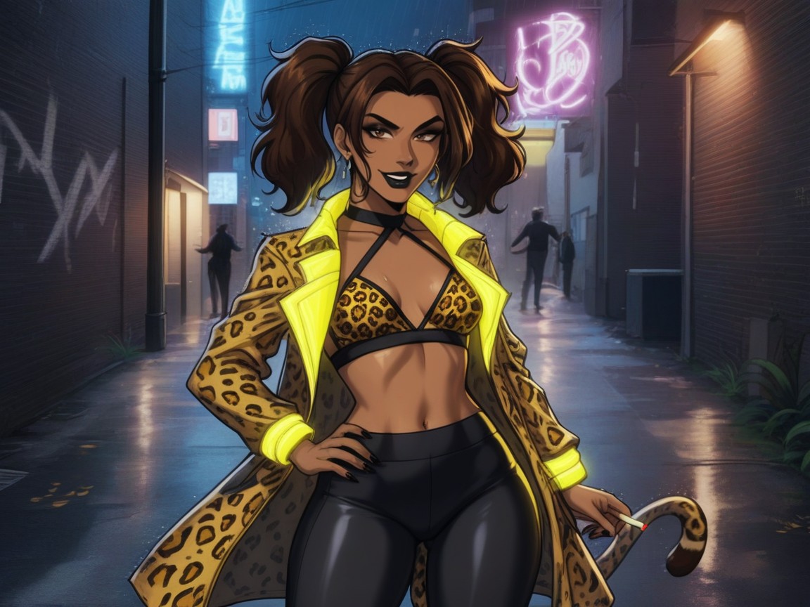 Gritty Urban Backdrop, Neon Alley With Graffiti Walls, 1 Person Hentai AI Porn