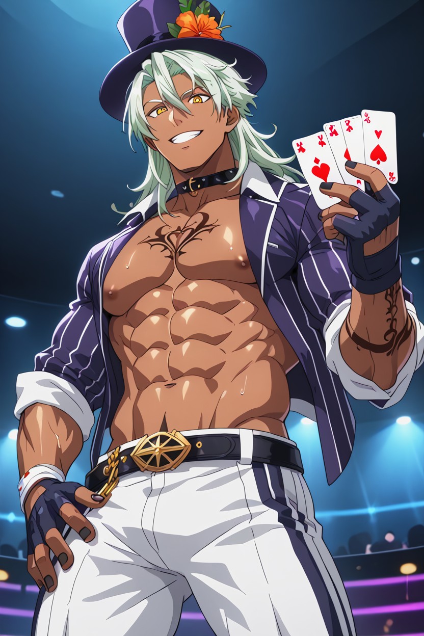 Cowboy Shot, Hand Up, Muscular Hentai AI Porn