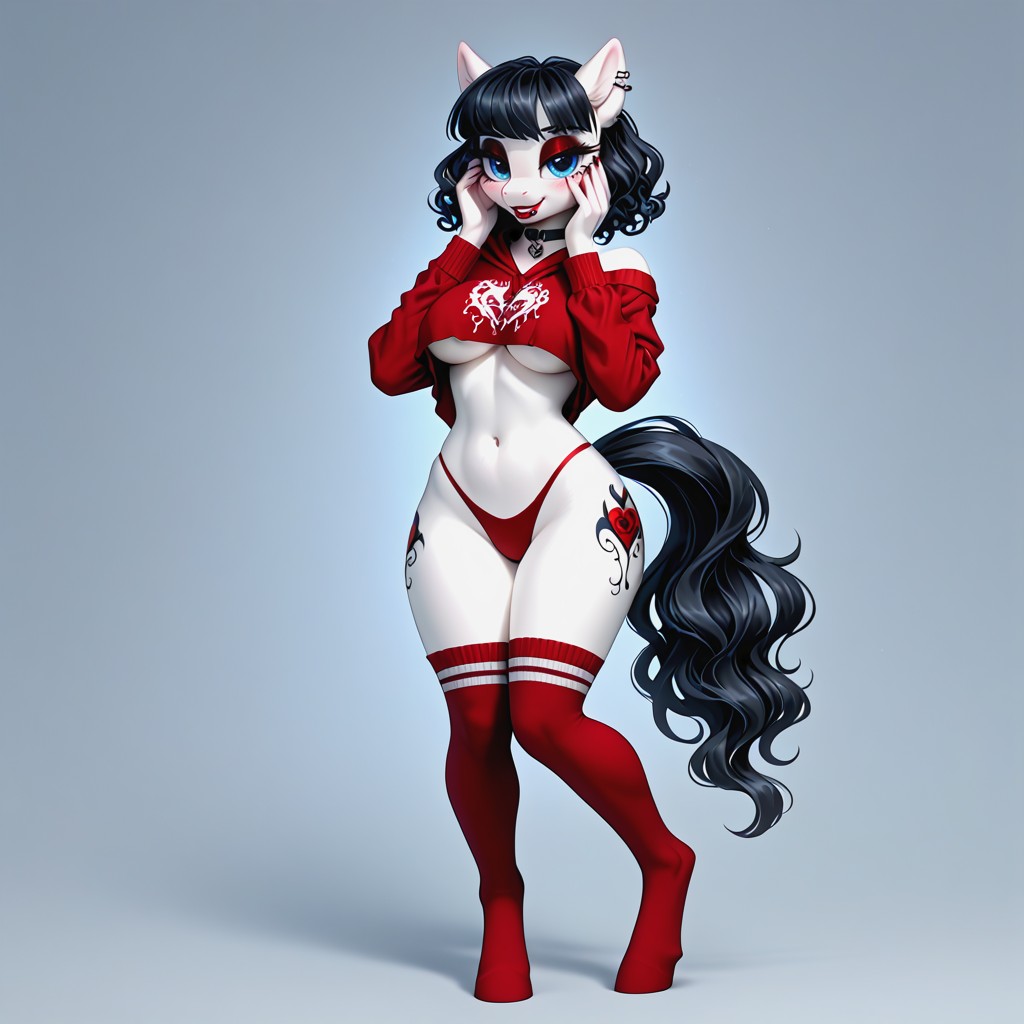 Perfect Fit Body, Blue Eyes, Black Choker Collar Furry AI Porn