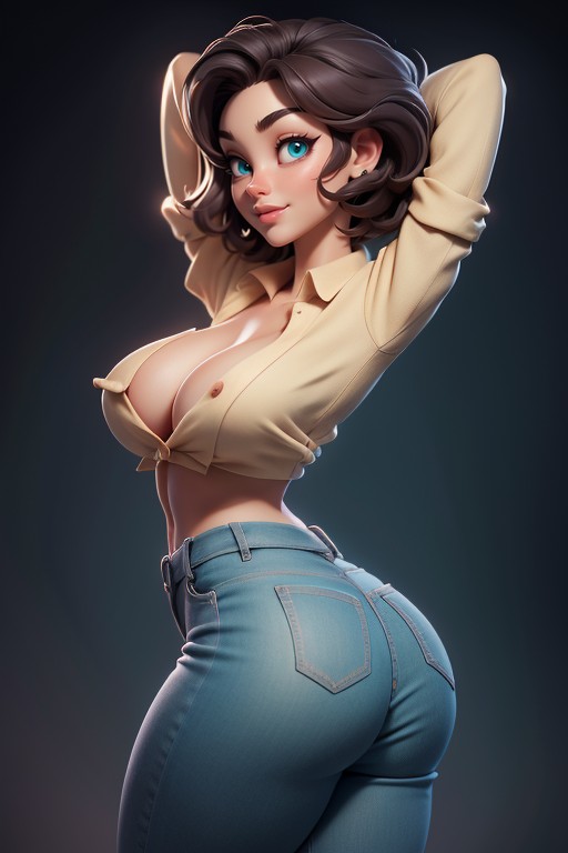 Thick Body With Massive And Round Huge Ass Exposed, Sexy And Gorgeous Face, Very Very Brown Hair Hentai AI Porn