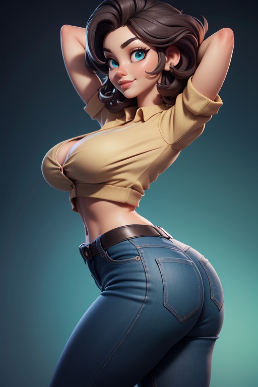 Side View, Extremely Dark Brown Hair, Super Punk Rock Style Hair Hentai AI Porn