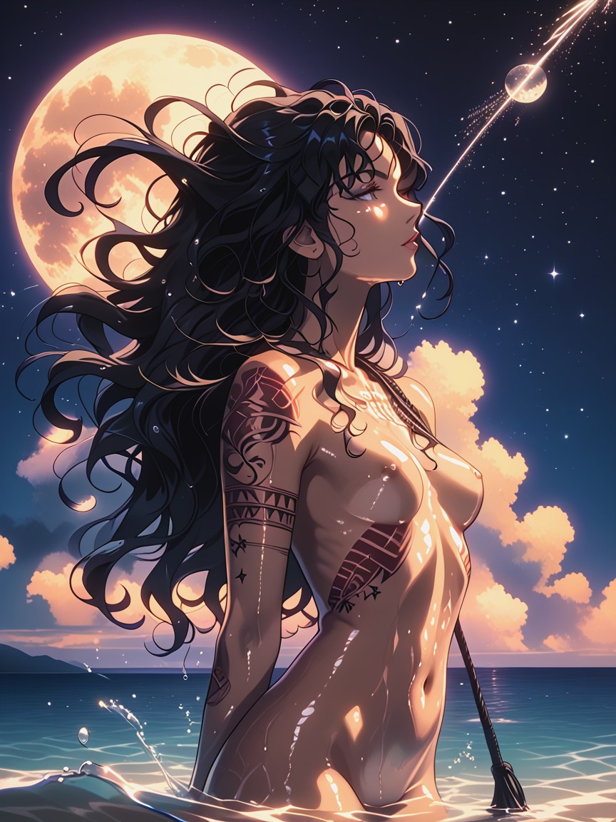 Gleaming, Opaque Reflective Water, Wet Hair Flip Hentai AI Porn