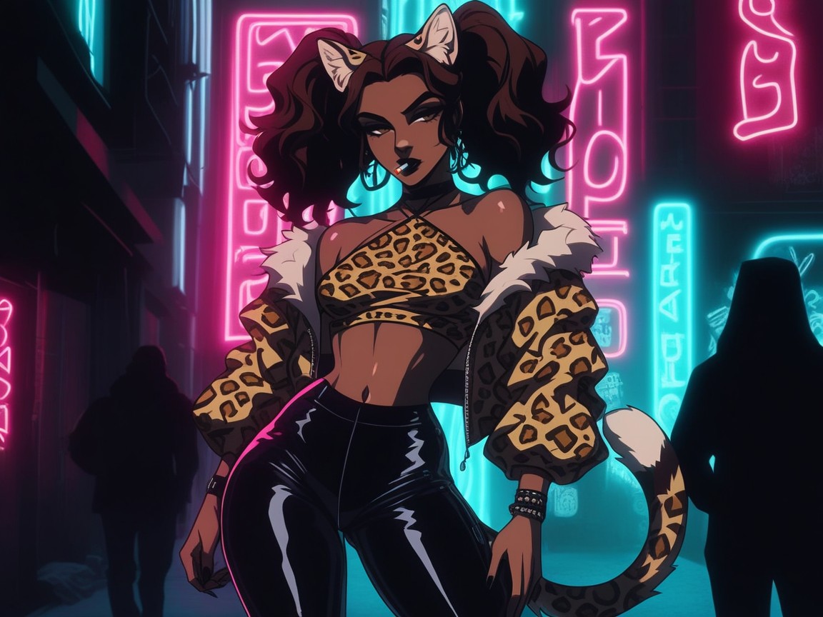 Prostitute, Gapped Thighs, Neon Alley With Graffiti Walls Hentai AI Porn