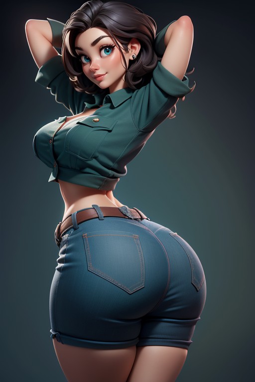 Naked Massive Round And Juicy Ass, Brunette With Very Military Hair, Arms Up In Front Of Face Hentai AI Porn