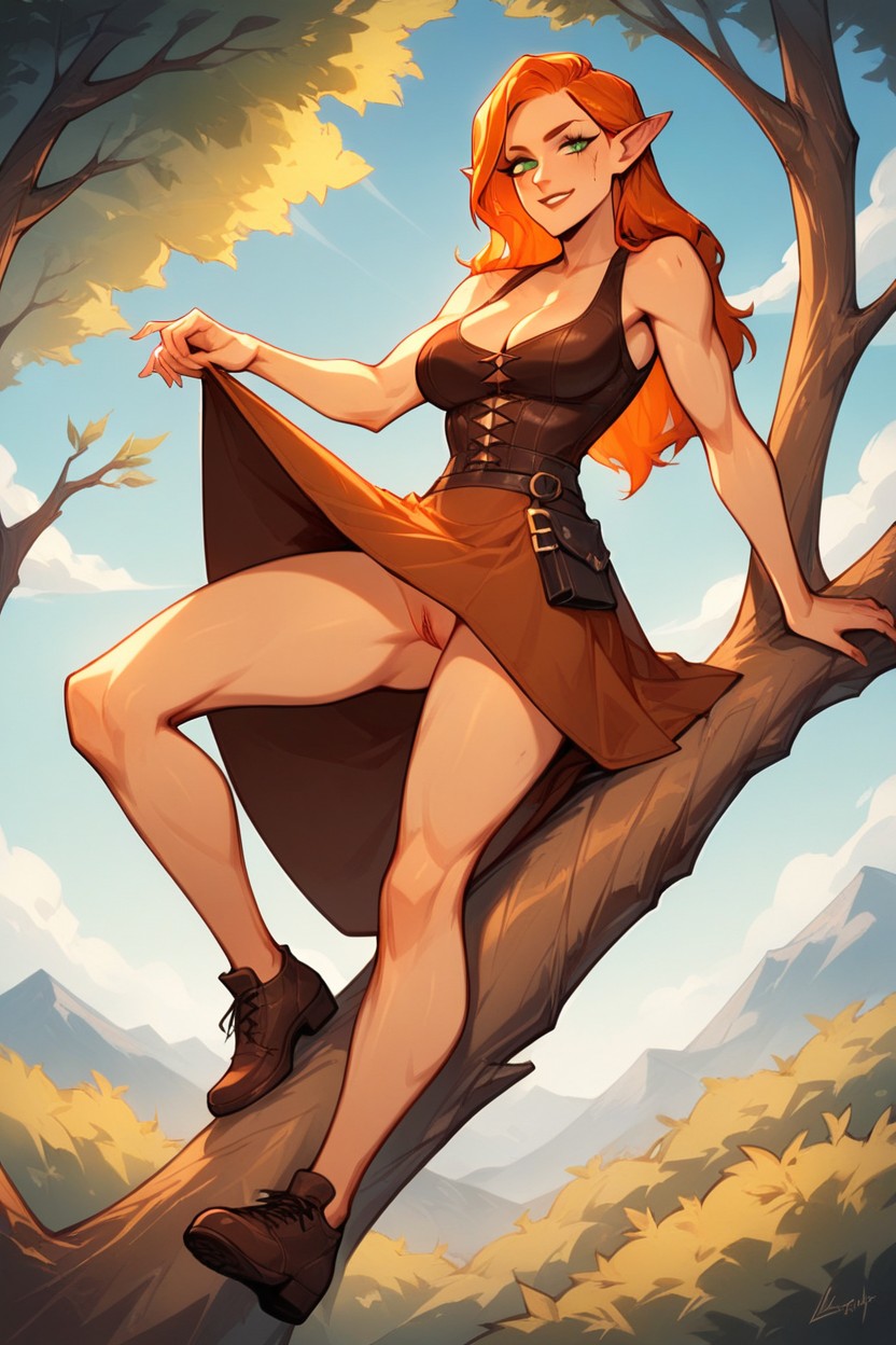 Medieval Fantasy, Dark Brown Leather Top, Skinny AI Porn