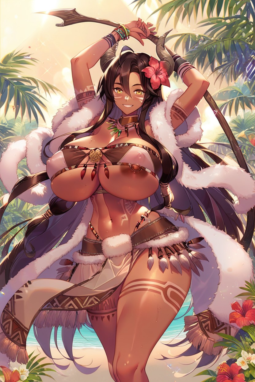 Single Massive Horn, Holding Huge Axe, Tall Hentai AI Porn