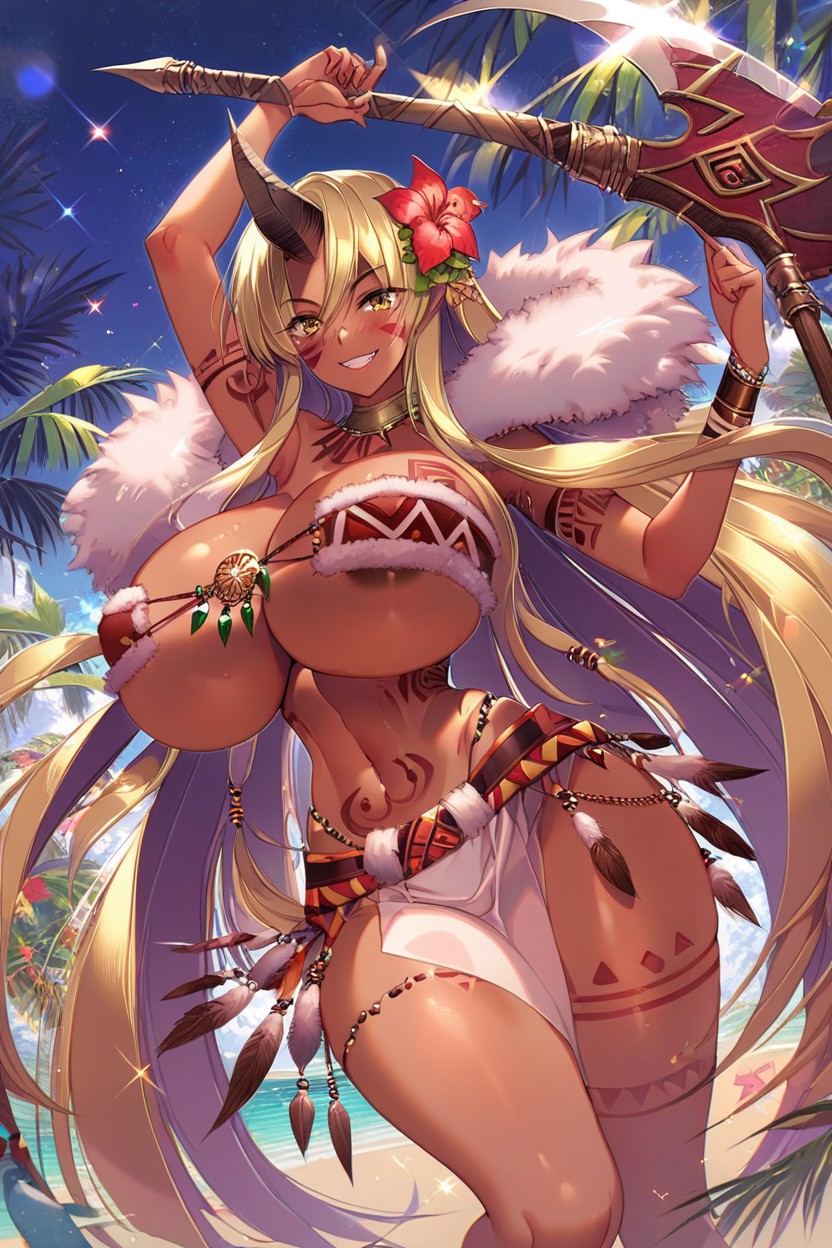 Dark Brown Skin, Hourglass Body, Brazilian Hentai AI Porn