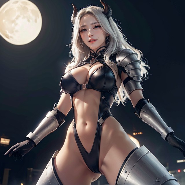 Skinny, Demon Horns, White Hair AI Porn