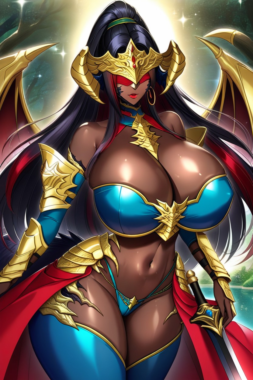 Long Black Fox Ears On Head, Gold Tiara With Ruby, Gold Grieves Furry AI Porn