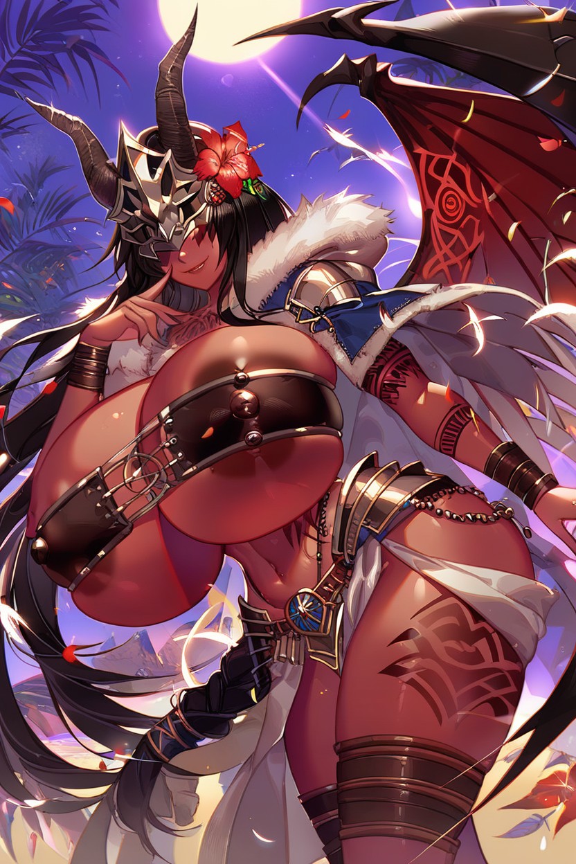 Standing, Shaman, Black Tribal Bandeau With Red Fur Trim Hentai AI Porn