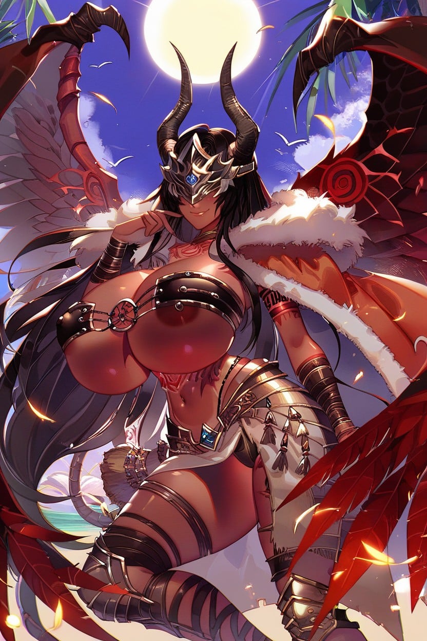 Glowing Tattoos, Dark Red Hair With Black Highlights, Belly Dancer Hentai AI Porn