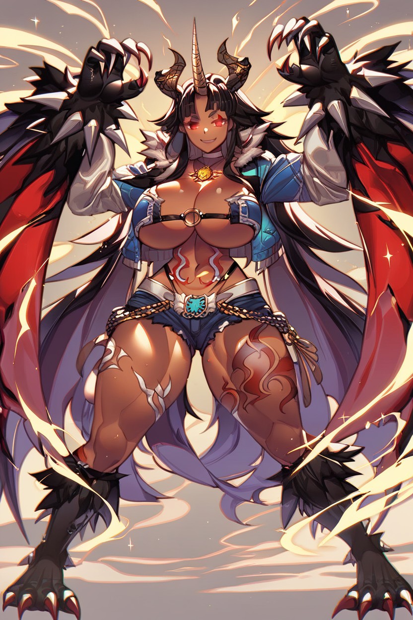 Aura From Fffxiv, Massive Glowing Oni Horn On Forehead, Gyaru Hentai AI Porn