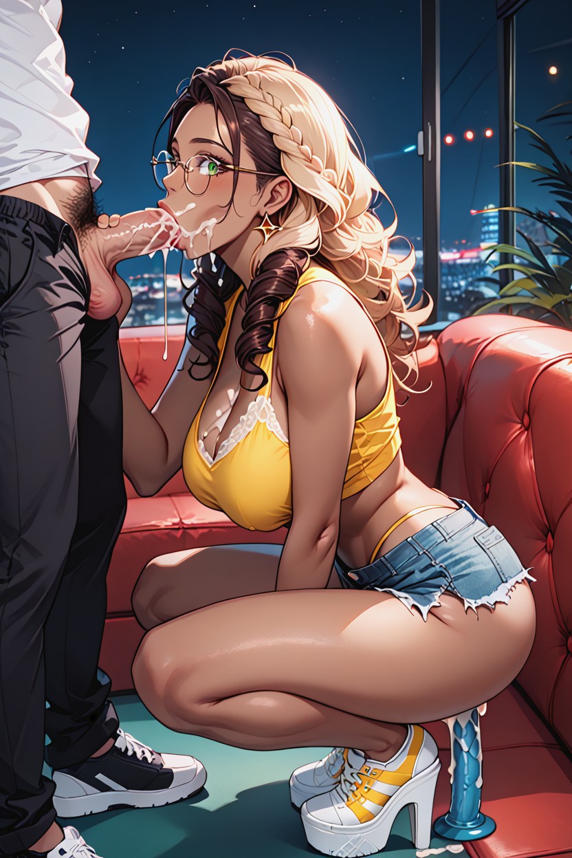 Wide Eyes, Red Couch, Green Eyes AI Porn