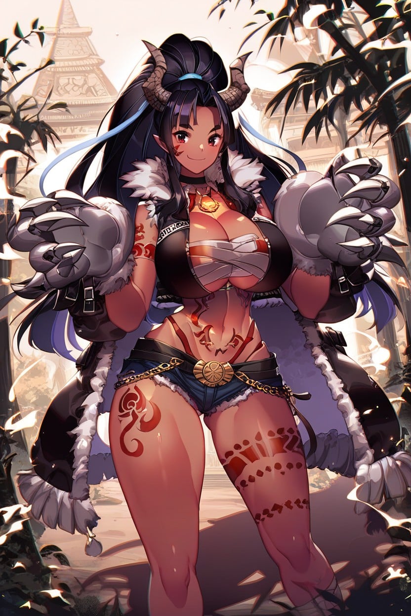 Oni Horns On Forehead, Felicia From Darkstalkers" Cosplay, Voluptuous Hentai AI Porn