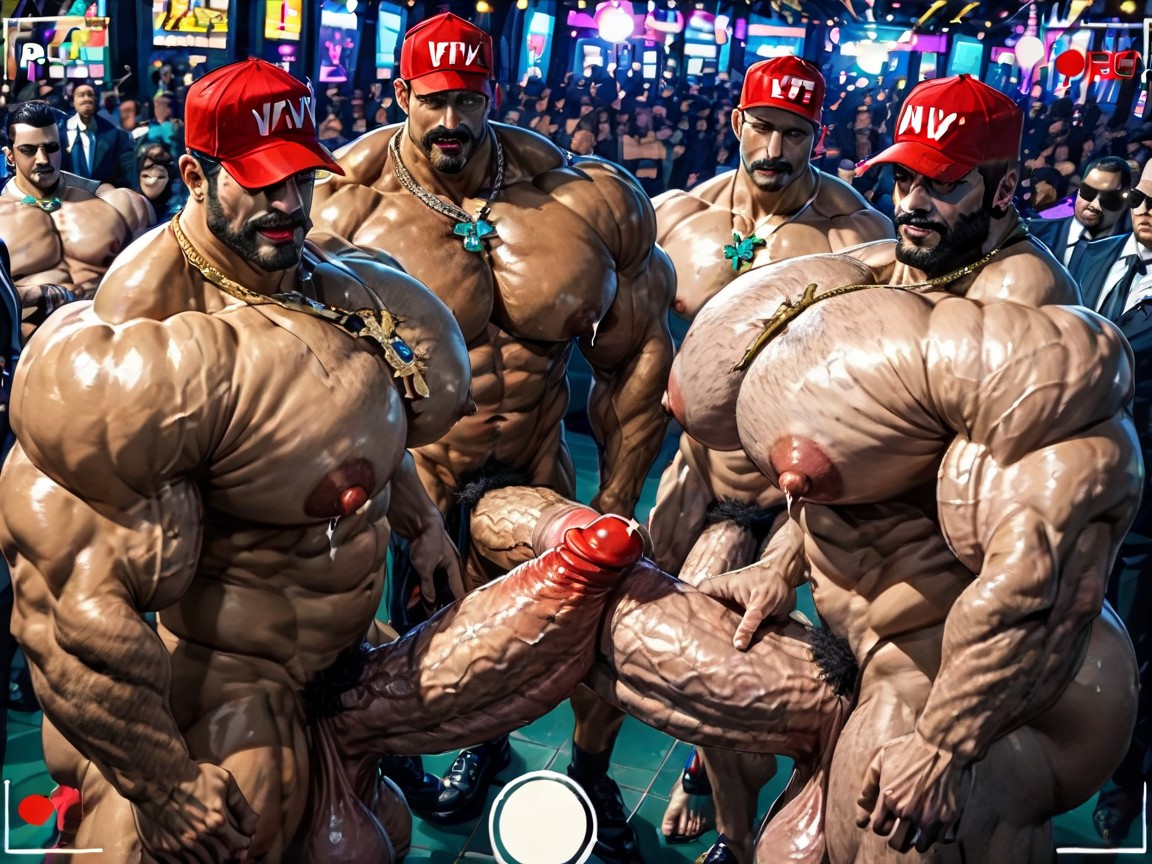 Cum Covering Face, Tongue Out, Massive Thick Bulky Hairy Muscles AI Gay Porn