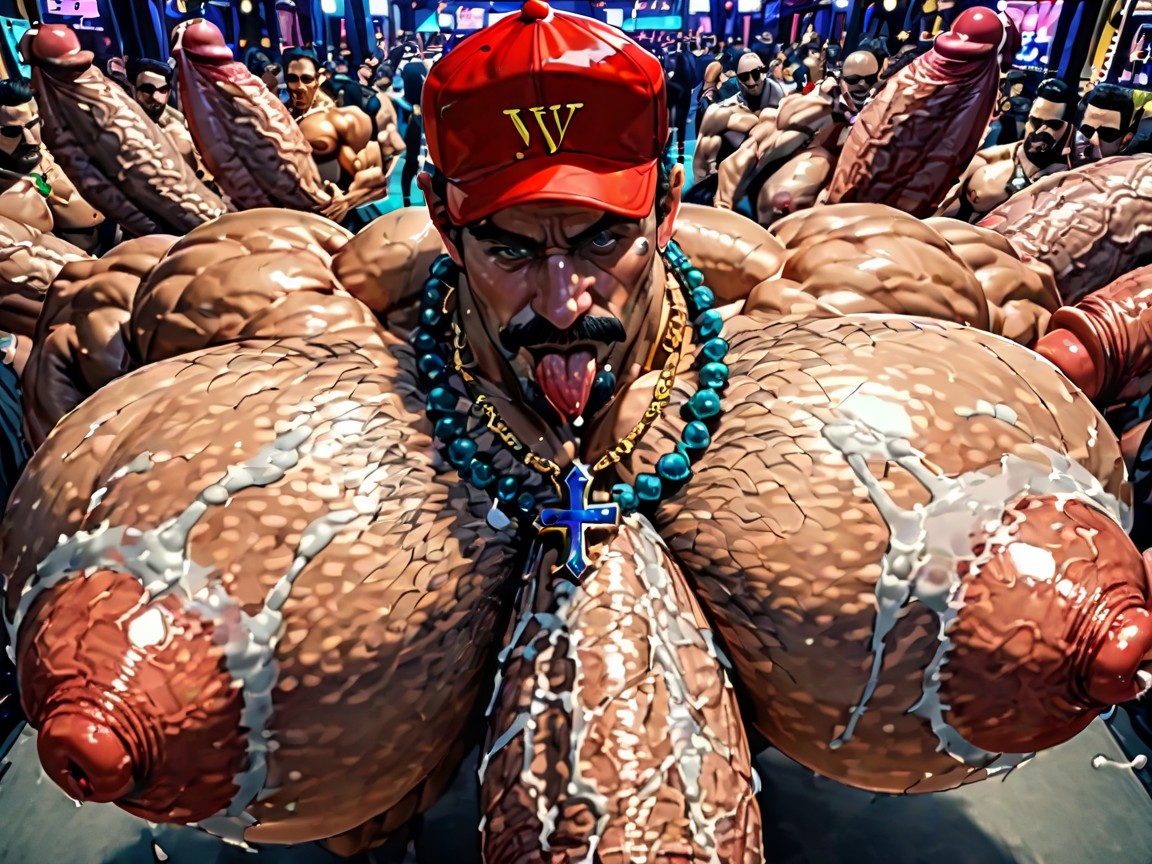 Ahegao, Tongue Out, Rough Hyper Huge Cocks Everywhere On Him AI Gay Porn