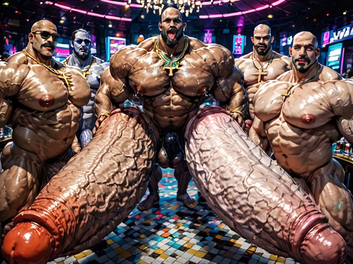 Hyper Bulky, Oral Double Penetration, Mouth Agape AI Gay Porn