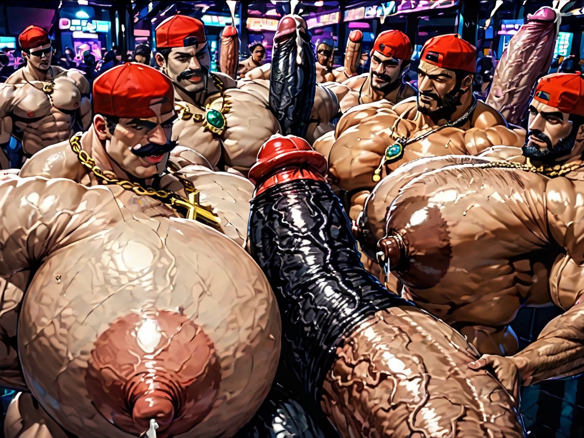Squatting, Hyper Boobs, Sideburns AI Gay Porn