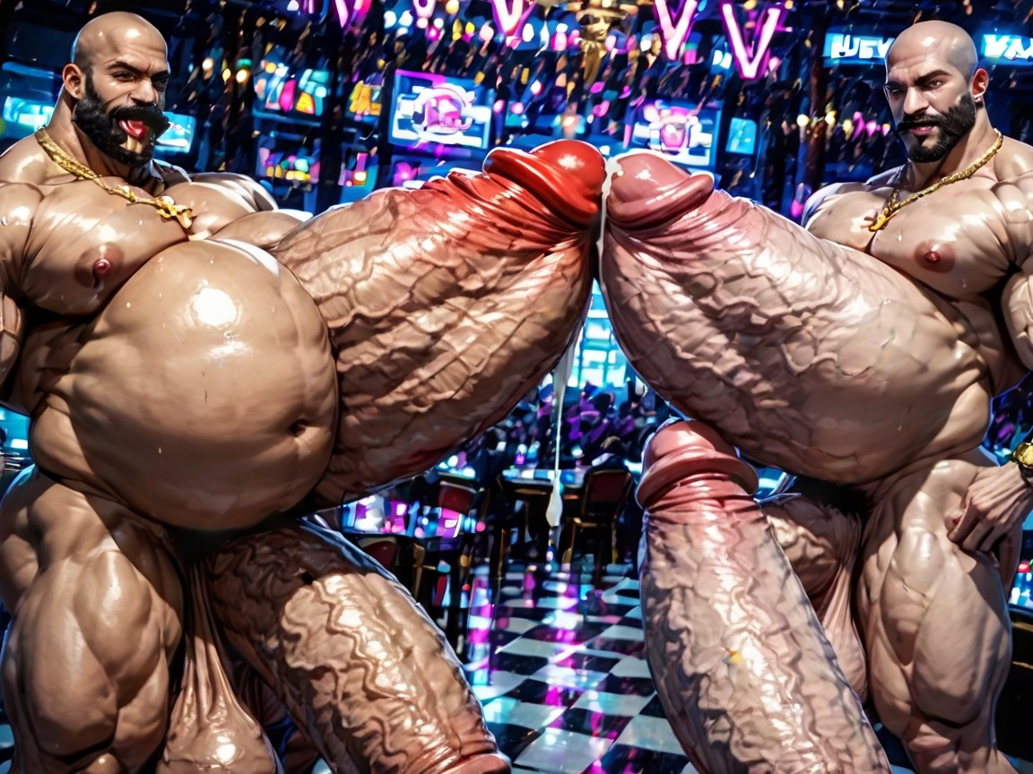 Massive Thick Bulky Hairy Muscles, Sideburns, Oiled Skin AI Gay Porn