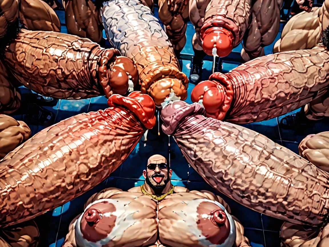 Big Extreme Hyper Nipples, Side View, Gay Gangbang AI Gay Porn