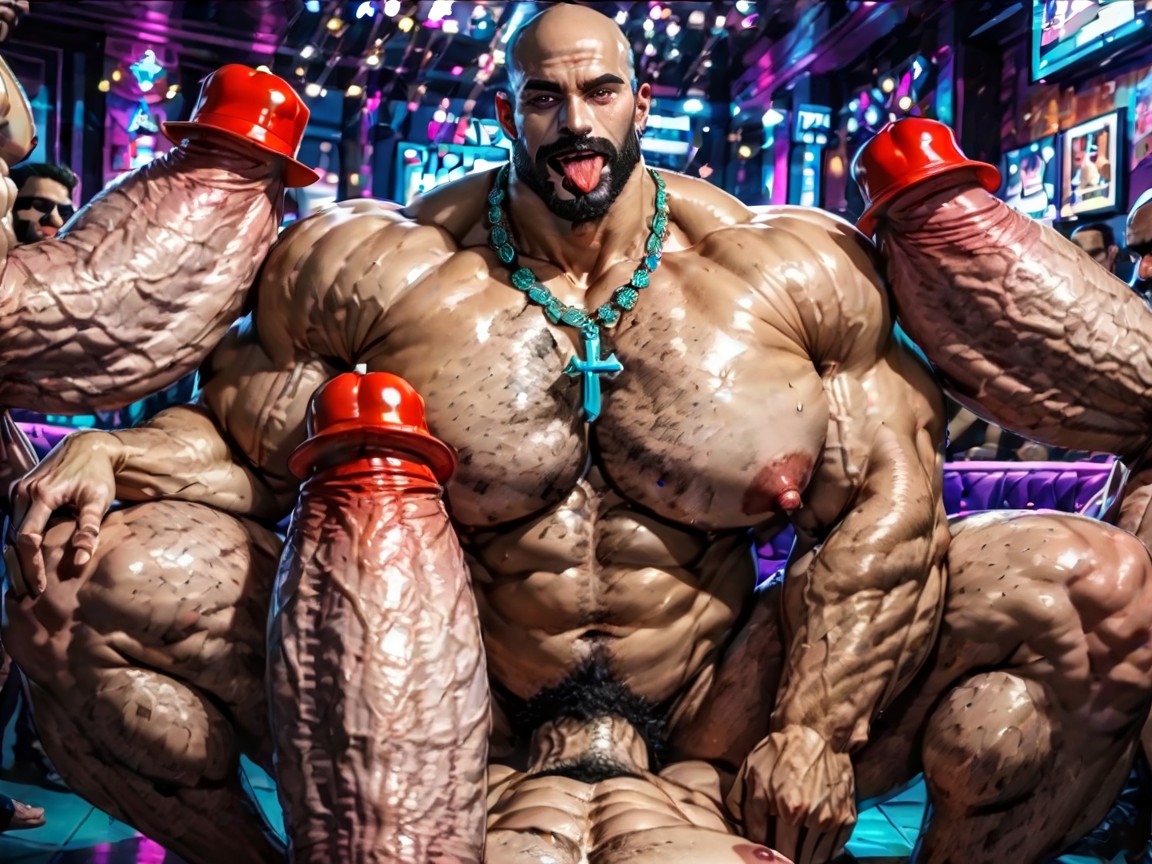 Many People Around, Tongue Out, Double Penetration AI Gay Porn