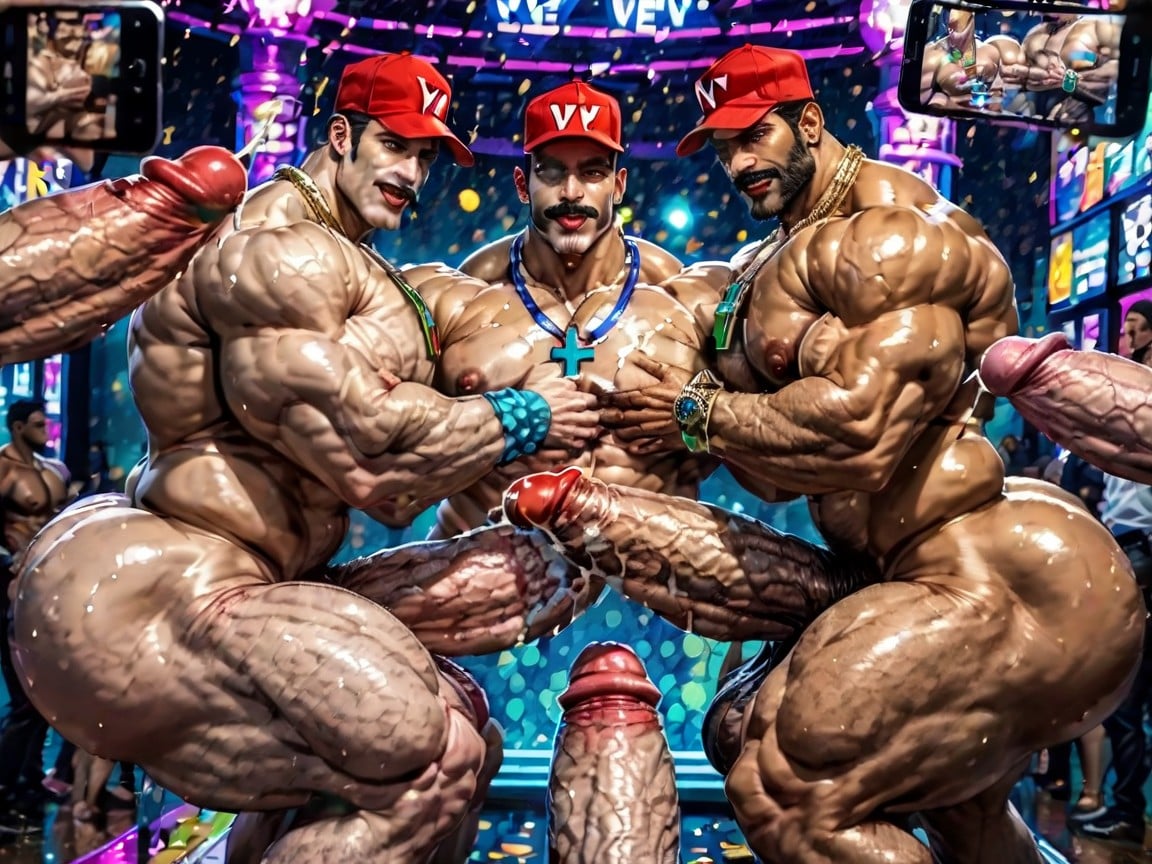 Looking At Viewer, Extreme Hyper Boobs, Hands Spreading Ass Very Far Apart AI Gay Porn
