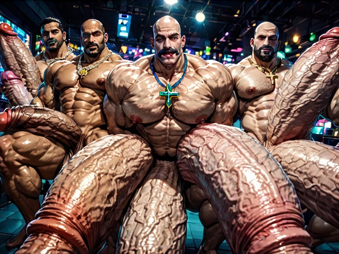 Gay Gangbang, Focus On Many Hyper Breasts, Top Down AI Gay Porn