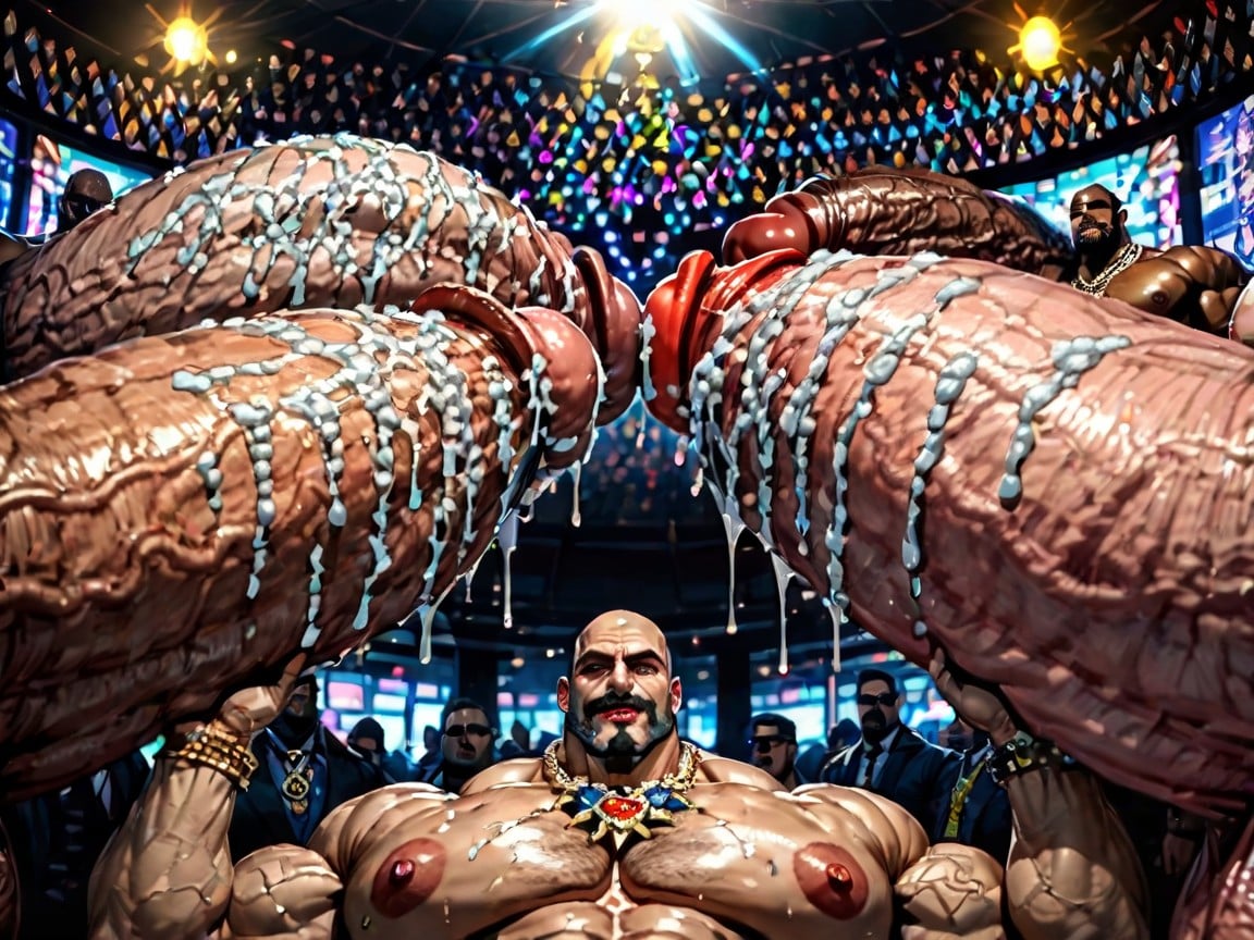 Huge Hyper Cocks Pushing Up Hyper Boobs, Extreme Hyper Boobs, Sideburns AI Gay Porn