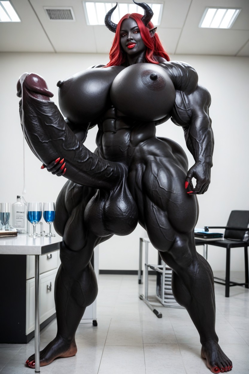 Gigantic Muscle Trapez, Impossibly Gigantic Black Cock, Elf Ears Shemale AI Porn