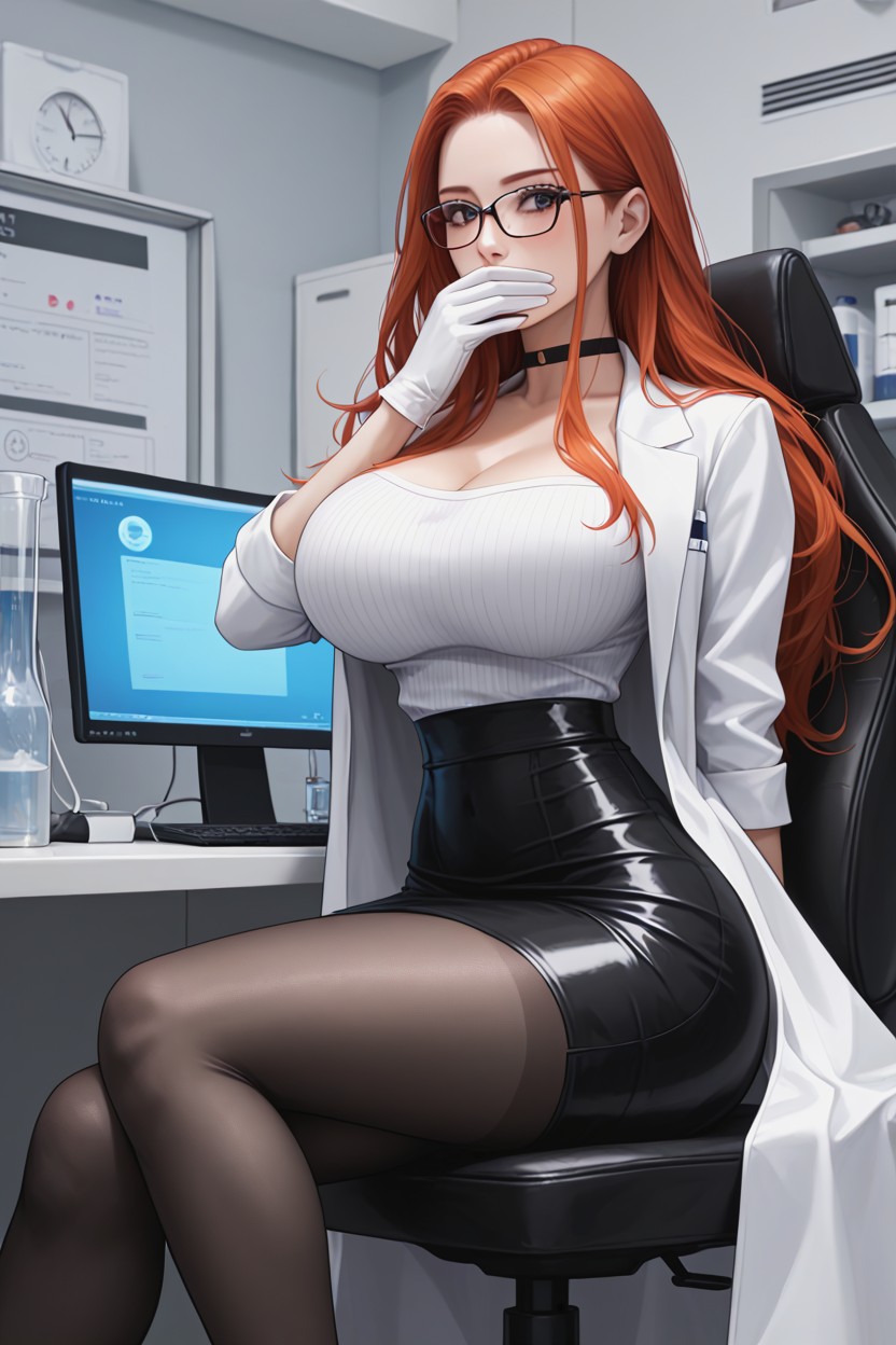 Hand Covering Mouth, Nsfw, White Lab Coat AI Porn