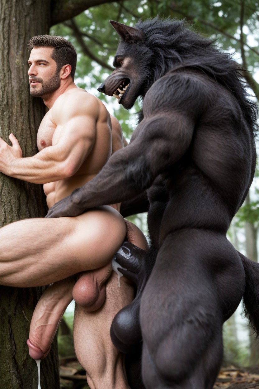 Werewolf Fucks Mythical Monster, Gay Werewolf Gets Streched By Giant Cock, Hairy Werewolf Ass Spreading AI Gay Porn