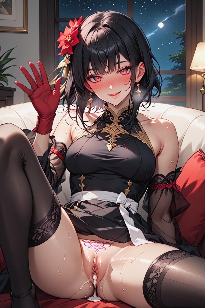Saliva, Waving At Viewer, Couch Hentai AI Porn