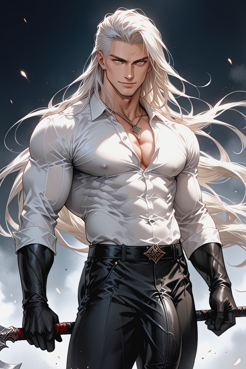 White Hair, Holding, Massive Bulge AI Gay Porn
