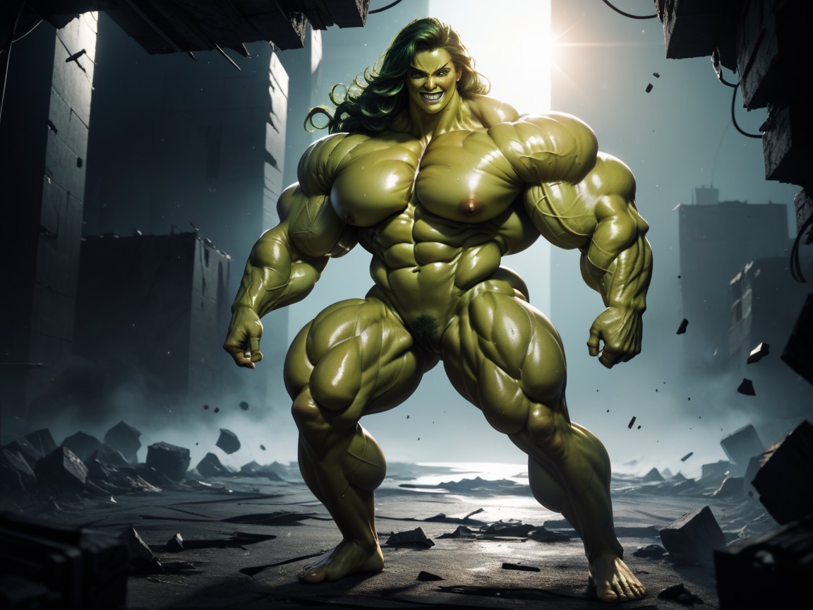 Shouting, Hyper Muscle, Green Eyes AI Porn