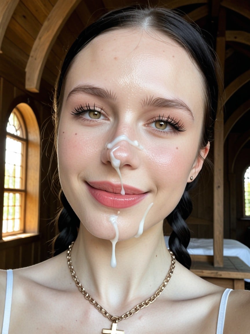 Squatting, Lean Body, Cum On Hair AI Porn