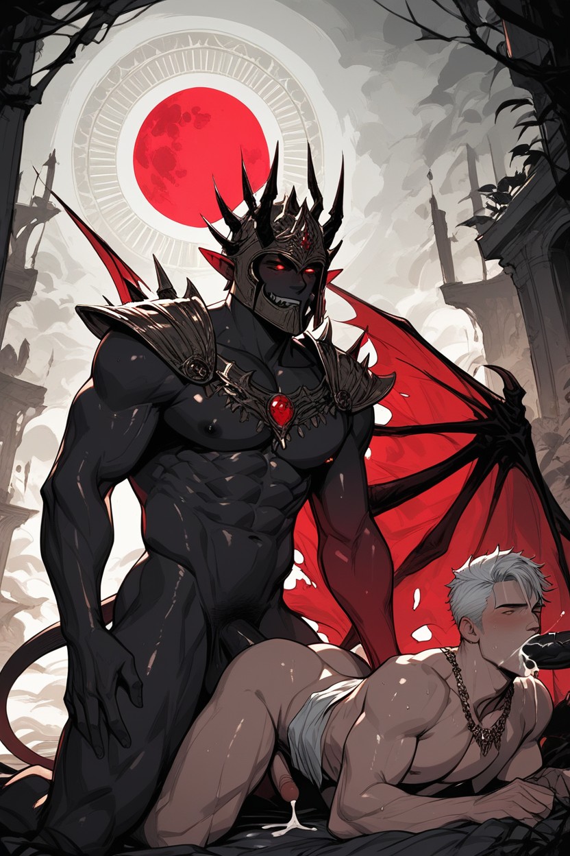 Well Defined Body, Demon Fucks Human Male Night From Behind, Muscular Ass AI Gay Porn