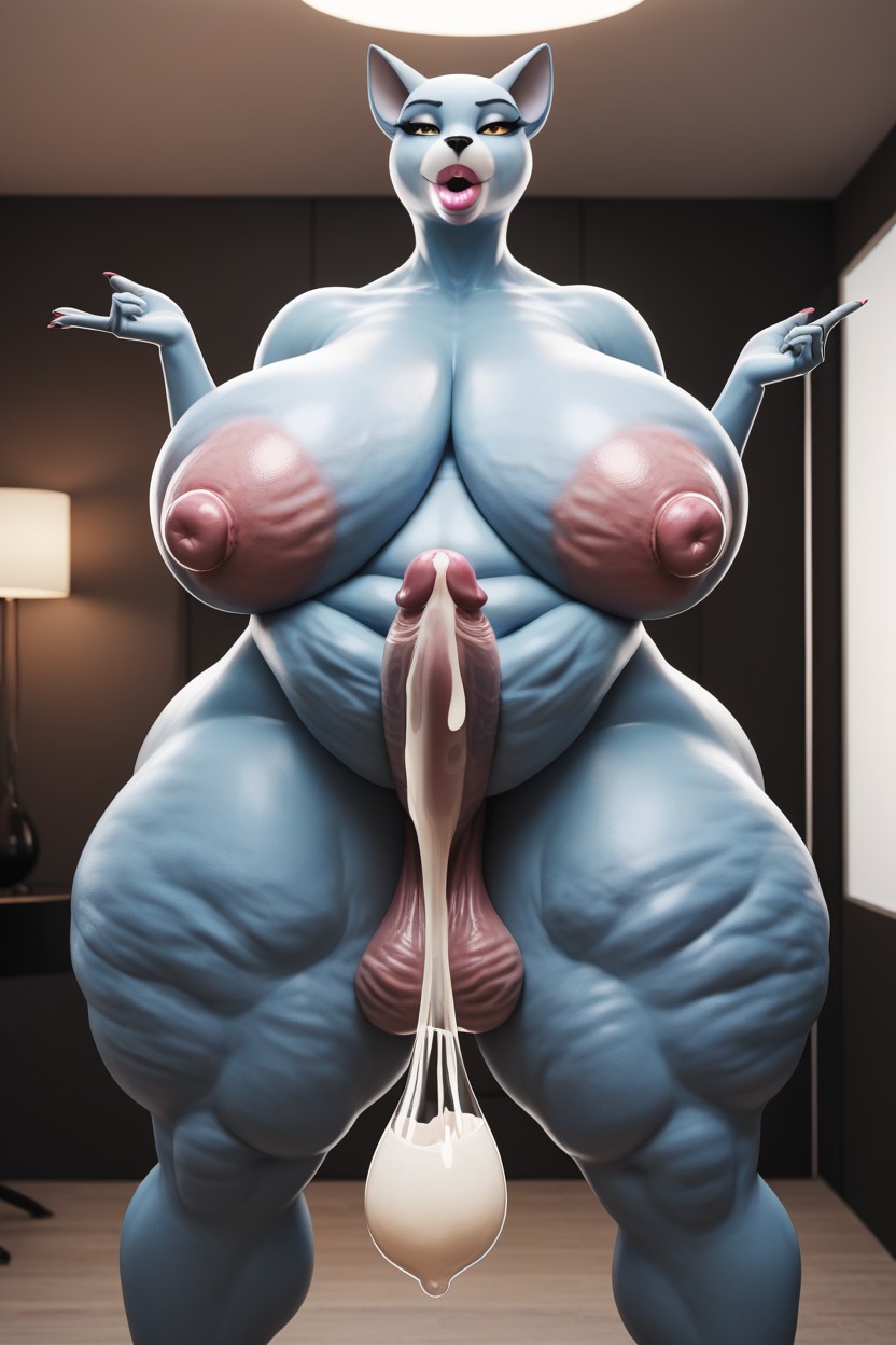 Condom Ballon Filled With Cum, Large Nipples, Cellulite Furry AI Porn